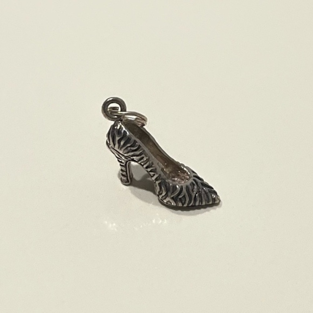 Tiny 3D Stiletto Pump High Heel Charm Pendant Zebra 925 Silver Vintage